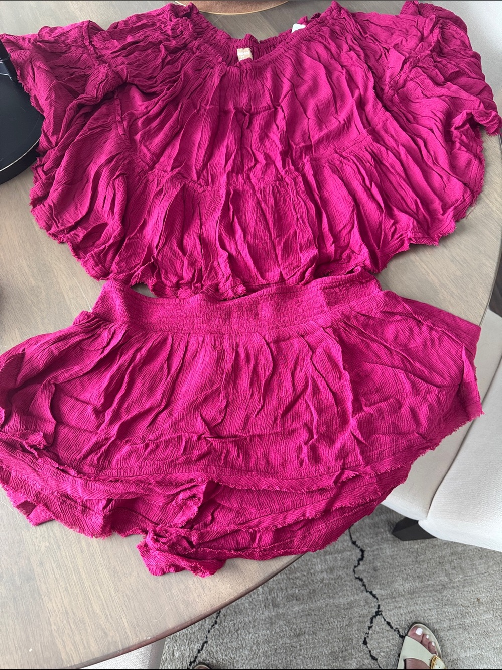 Free People Fuchsia Crinkled Two-Piece Top and Skirt Set